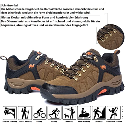 VTASQ Zapatillas Senderismo Hombre Impermeables Zapatillas Trekking Mujer al Aire Libre Botas Montaña Antideslizante Calzado Senderismo marrón 43 EU