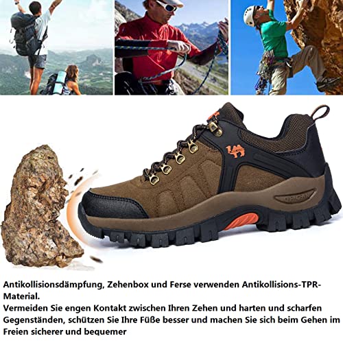 VTASQ Zapatillas Senderismo Hombre Impermeables Zapatillas Trekking Mujer al Aire Libre Botas Montaña Antideslizante Calzado Senderismo marrón 43 EU