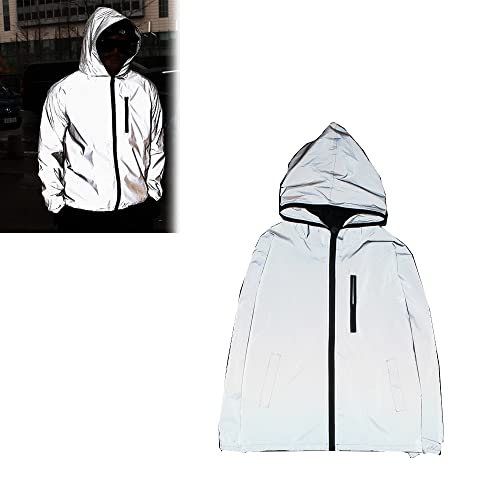 Waterproof Warm Reflective Jacket, Reflective Coat Hooded Windbreaker Fashion Runing Pocket Jacket (S)
