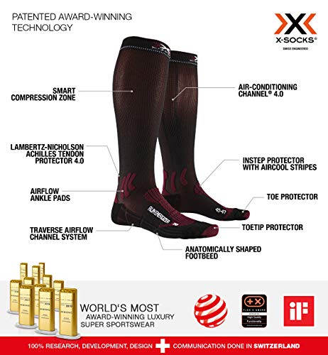 X-Socks Run Energizer Socks, Unisex Adulto, Dark Ruby/Opal Black, 45-47