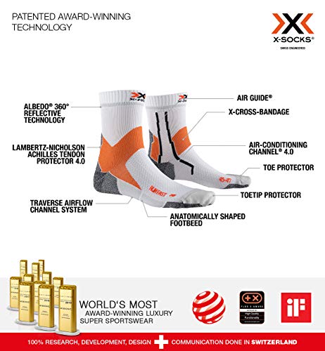 X-Socks Run Fast Socks, Unisex Adulto, Arctic White/Sunset Orange, 42-44