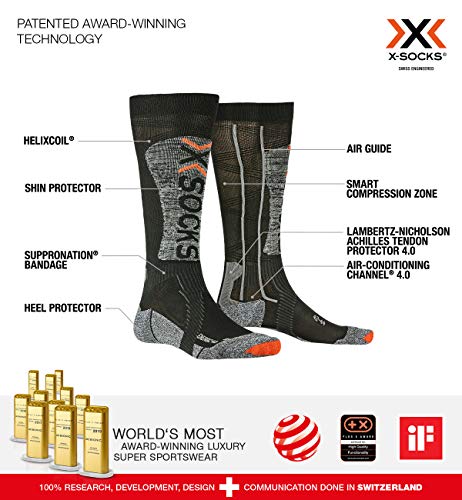 X-Socks Ski Energizer Light 4.0 Invierno Calcetines De Esquí, Hombre, Black/Stone Grey Melange, 42/44