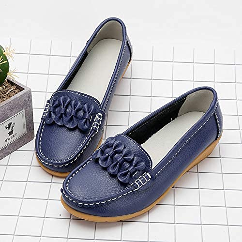 Zapatos de Cuero Cuña para Mujer Mocassins Planos Loafers Antideslizante Otoño Invierno Casual Derby,Azul,EU 41 =CN 42