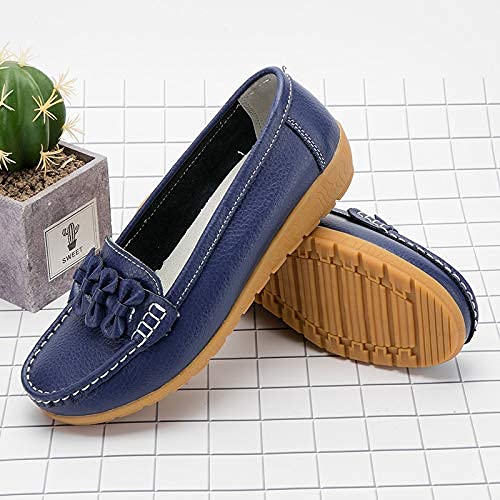 Zapatos de Cuero Cuña para Mujer Mocassins Planos Loafers Antideslizante Otoño Invierno Casual Derby,Azul,EU 41 =CN 42