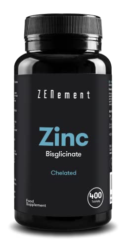 Zenement | Zinc, 25 mg (Bisglicinato), 400 Comprimidos | Quelado | Antioxidante, ayuda al sistema inmunológico, piel, cabello y vista | Vegano