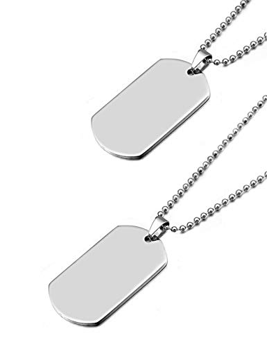 2 colgantes del ejército,etiqueta de acero inoxidable de alto pulido para hombres y mujeres,collar con etiqueta de perro estilo ejército,con cadena de bolas de 69 cm de longitud (plata 27,1 ")