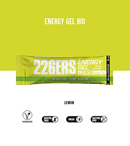 226ERS Bio Energy Gel | Geles Energéticos Con Sales Minerales Y 80mg De Cafeína, Geles Ciclismo Y Runnning, Limón, x 40gr, 30 Unidades