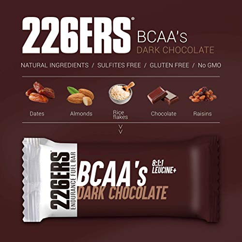 226ERS EFB | Endurance & Energy Bars, Barritas Energéticas para Mayor Resistencia con BCAAs 8:1:1 y Multivitaminas, Snacks Saludables Sin Gluten, Chocolate Negro - 24 barras