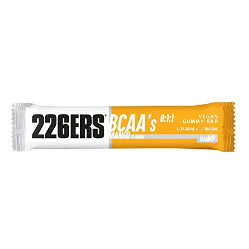 226ERS Vegan Gummy Bars | Barrita Energética Vegana con BCAAs 8:1:1, Snacks Deportivos tipo Gel Ciclismo y Running, Mango - 1 barra x 30g