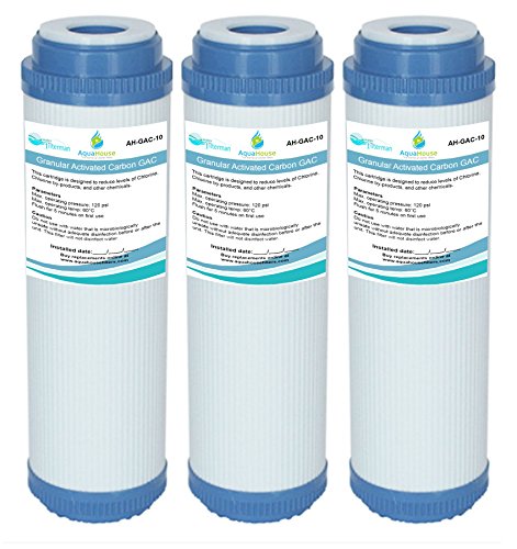 3 cartuchos de filtro de agua de carbón activado GAC-10 AquaHouse de 10 pulgadas GAC para ósmosis inversa, toda la casa, agua potable