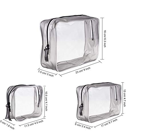 3 Piezas Bolsa de Aseo Transparente Neceser PVC Impermeable Mujer Bolsa de Cosmético Organizador de Viaje , Tres tallas