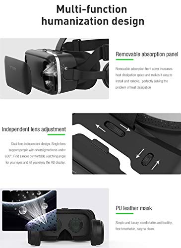 3D VR Gafas de Realidad Virtual, VR Glasses Visión Panorámico 360 Grado Película 3D Juego Immersivo para Móviles 4.7-6.6 Pulgada (Gafas VR con Auriculares)