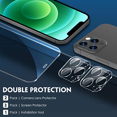 [5 Pack] UniqueMe 3 Pack Protector de Pantalla Compatible con iPhone 12 Pro Max (6.7 pulgadas) y 2 Pack Protector de lente de cámara Cristal Templado, [9H Dureza][Sin Burbujas] HD Vidrio Templado