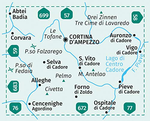 55 Cortina D'ampezzo 1: 50.000: 5in1 Wanderkarte 1:50000 mit Panorama, Aktiv Guide und Detailkarten inklusive Karte zur offline Verwendung in der KOMPASS-App. Fahrradfahren. Skitouren. (Wanderkarten)