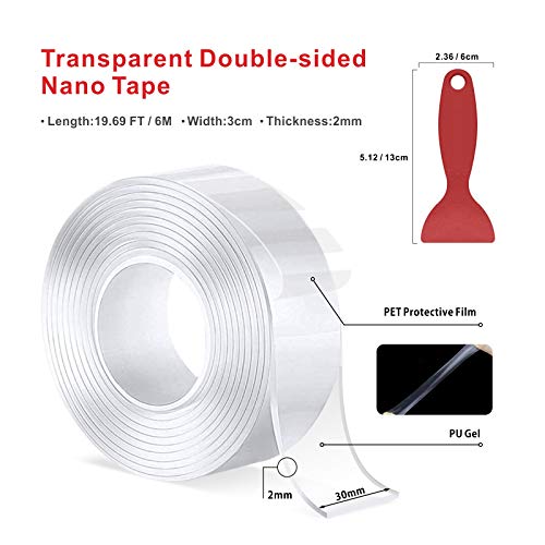 6M Cinta Adhesiva Doble Cara - Baytion Transparente Nano Tape - Lavable Adhesivo extrafuerte de Doble Cara para Pegar Fotos y Pósters, Fijar Alfombras, Pegar Artículos (19.69FT)