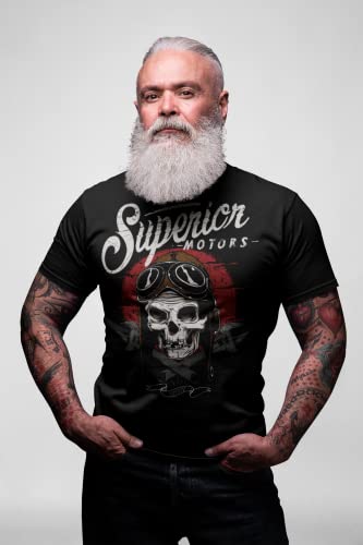 6TN Camiseta de hombre Superior Motors Classic Biker Hot Rod Mecánico - Kamikaze Skull, Negro, XXL