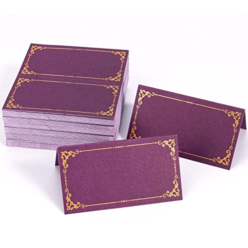 Aboofx 100 piezas de tarjetas de lugar para bodas, tarjetas de nombre de mesa, tarjetas de lugar, tarjetas de tienda para mesa, recepciones, fiestas, eventos, celebraciones (bronceado púrpura)