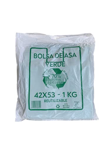 ACESA - Bolsas de Plástico Con Asas Tipo Camiseta Resistentes, Reutilizables y 100% Bolsa Reciclable,70% Recicladas, paquete de 1Kg (BLANCO)