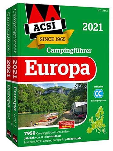 ACSI Internationaler Campingführer Europa 2021: in 2 Bänden inkl. Ermässigungskarte und ACSI Camping Europa-App Rabattcode.