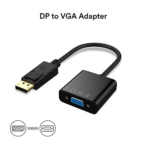 Adaptador DP a VGA, chapado en oro DisplayPort a VGA macho a hembra 1080P (negro)