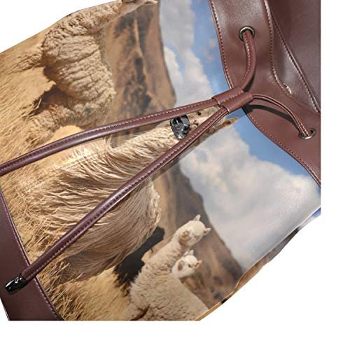 Ahomy - Mochila de piel para mujer, diseño de alpacas en las montañas de los Andes, impermeable, antirrobo, mochila escolar casual
