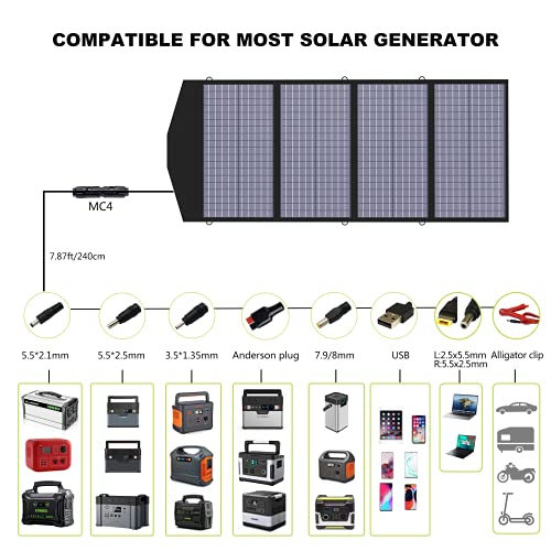 ALLPOWERS Panel solar plegable de 140 W Cargador Solar Plegable Panel Solar Portátil Celda solar de EE. UU. Con salida MC-4, CC y USB para camping Exterior RV Emergencia Central eléctrica portátil