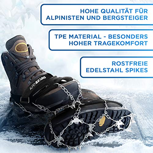 Alpen Bears Crampones ligeros premium 100% ergonómicos - Crampones de nieve antideslizantes de alta resistencia - Cadenas zapatillas nieve 19 puntas de acero crampones alpinismo cadenas zapatos hielo