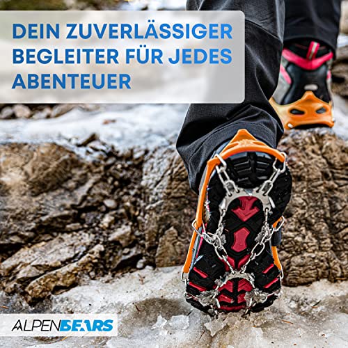 Alpen Bears Crampones ligeros premium 100% ergonómicos - Crampones de nieve antideslizantes de alta resistencia - Cadenas zapatillas nieve 19 puntas de acero crampones alpinismo cadenas zapatos hielo
