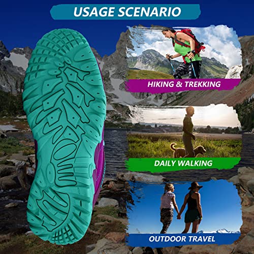 Althetec Zapatillas de Senderismo Trekking Mujer Impermeables Baja Ligero Antideslizantes Zapatos de Montaña AL2127 Morado Verde Menta EU39