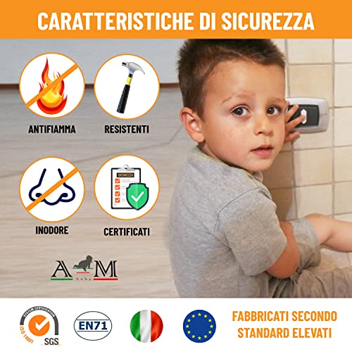 A&M Italia - Cubreenchufes para niños, 20 tapas para enchufes eléctricos de ABS, certificado EN-71 y 2 llaves