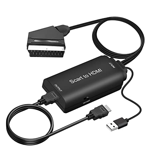 AMANKA Euroconector a HDMI Conversor, 1080P Convertidor de SCART a HDMI Adaptador de Vídeo Escalador para HD TV DVD Xbox PS3 BLU-Ray