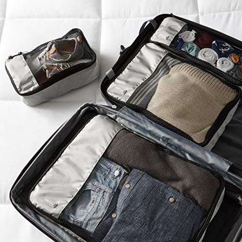 Amazon Basics - Bolsas de equipaje (pequeña, mediana, grande y alargada, 4 unidades), Gris