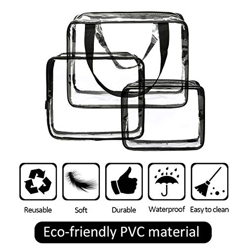 Amazon Brand - Eono Bolsas de Aseo Transparente Neceseres de Viaje Unisexo Bolsa de Cosmético Neceser PVC Impermeable Organizador de Viaje - 3-Pcs