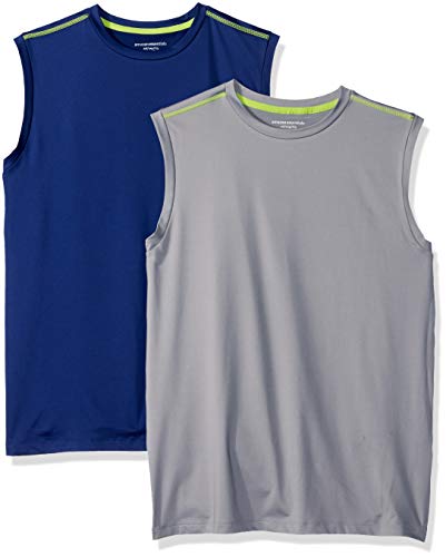Amazon Essentials 2-Pack Active Muscle Tank Athletic-Shirts, Azul Marino/Gris, XL