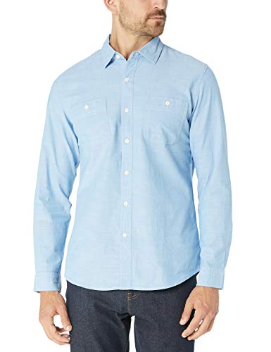 Amazon Essentials - Camisa de cambray con manga larga y corte entallado para hombre, Azul claro, US L (EU L)