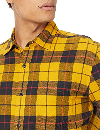 Amazon Essentials - Camisa de franela a cuadros de manga larga y ajuste regular para hombre, Amarillo (Yellow Plaid), US XL (EU XL - XXL)