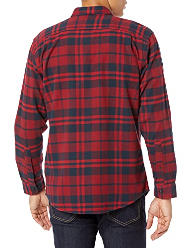 Amazon Essentials - Camisa de franela a cuadros de manga larga y ajuste regular para hombre, Rojo (Red Plaid), US L (EU L)