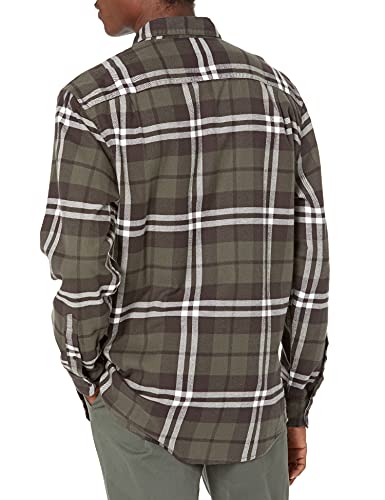Amazon Essentials - Camisa de franela a cuadros de manga larga y ajuste regular para hombre, Verde (Olive Plaid), US L (EU L)