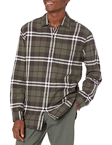 Amazon Essentials - Camisa de franela a cuadros de manga larga y ajuste regular para hombre, Verde (Olive Plaid), US L (EU L)