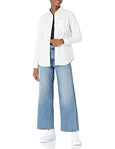 Amazon Essentials – Camisa de popelín de manga larga de corte clásico para mujer, Blanco, US L (EU L - XL)