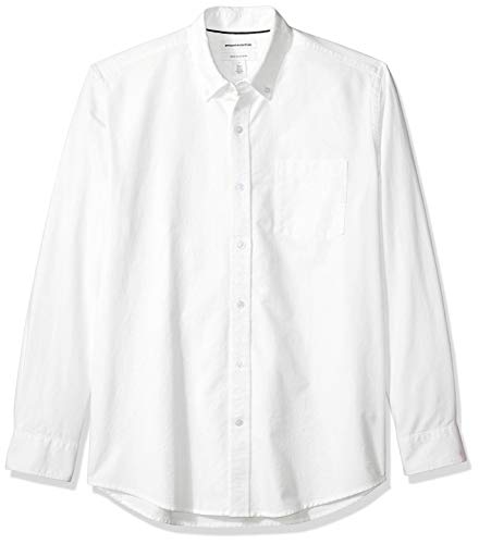 Amazon Essentials – Camisa Oxford lisa de manga larga de corte recto para hombre, Blanco (White Whi), US L (EU L)