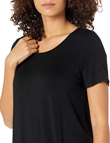 Amazon Essentials Camiseta con Vuelo de Cuello Redondo, Manga Corta y Ajuste Informal Mujer, Negro, XL