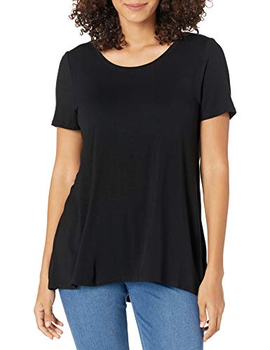 Amazon Essentials Camiseta con Vuelo de Cuello Redondo, Manga Corta y Ajuste Informal Mujer, Negro, XL