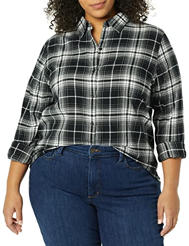 Amazon Essentials Long-Sleeve Classic-Fit Lightweight Plaid Flannel Shirt Athletic-Shirts, Negro/Blanco, Degradado/Cuadros Escoceses, L