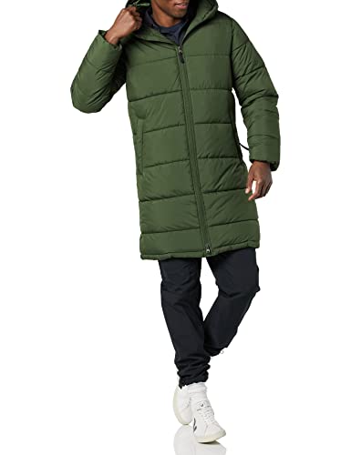 Amazon Essentials Longer-Length Heavyweight Hooded Puffer Jacket Abrigo de Vestir, Verde Oliva Oscuro, L