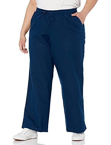 Amazon Essentials Pantalón de Pierna Ancha con cordón de Mezcla de Lino, Talla Casuales, Azul Oscuro, 3XL Grande