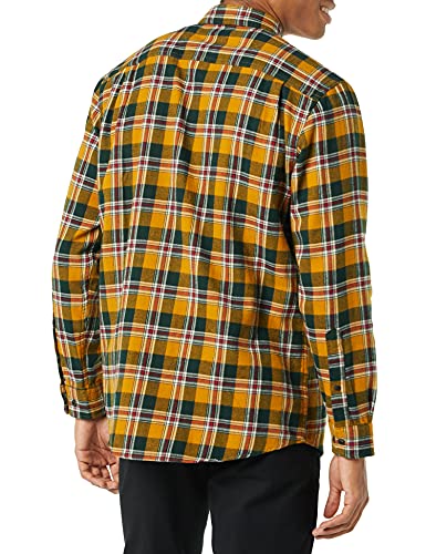 Amazon Essentials Regular-fit Long-Sleeve Solid Flannel Shirt Camisa, Marrón Tabaco/Rojo, Cuadros Escoceses, XXL