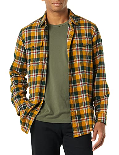 Amazon Essentials Regular-fit Long-Sleeve Solid Flannel Shirt Camisa, Marrón Tabaco/Rojo, Cuadros Escoceses, XXL