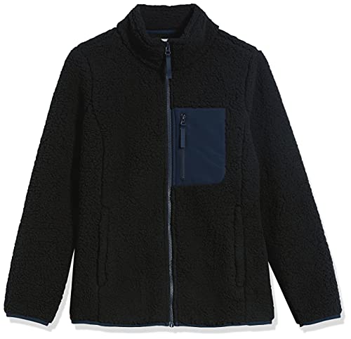 Amazon Essentials Sherpa Color Blocked Long-Sleeve Mockneck Full-Zip Jacket Chaqueta de Forro Polar, Negro/Azul Marino, M