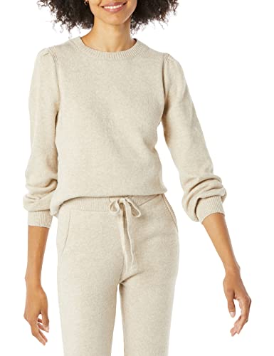 Amazon Essentials Soft Touch Pleated Shoulder Crewneck Sweater Suéter, Beige, L